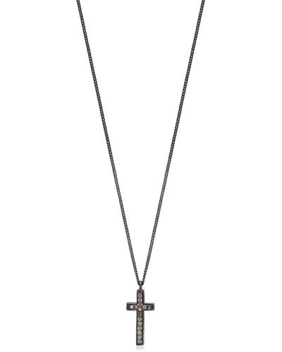Lois Hill Black Rhodium Plated Sterling Silver Brown Diamond Cross Pendant Necklace - Metallic