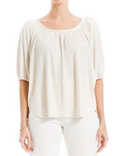 Max Studio Textured Knit Bubble Sleeve Knit Top - White