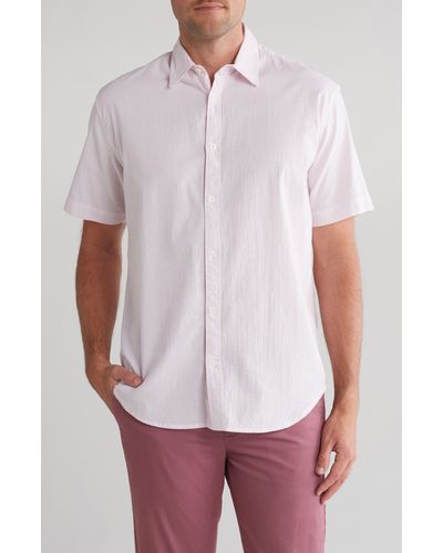 COASTAORO Niko Stripe Cotton Short Sleeve Button-up Shirt - White