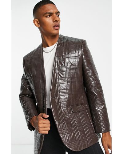 TOPMAN Oversize Quilted Faux Leather Jacket - Brown