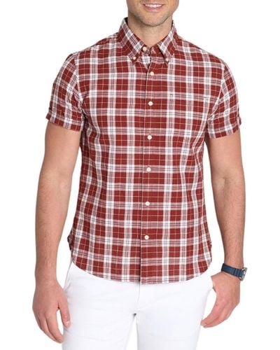 Jachs New York Madras Plaid Short Sleeve Cotton Button-down Shirt - Red