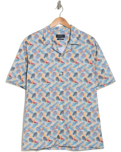 Bugatchi Flamingo Palm Short Sleeve Button-up Camp Shirt - Blue