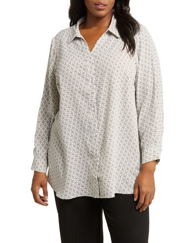 Adrianna Papell Geometric Print Button-up Shirt - Gray