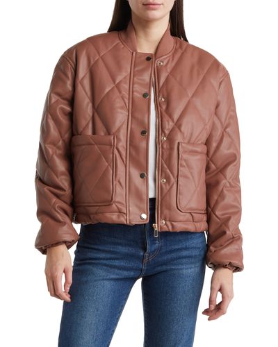 Vigoss Faux Leather Quilted Crop Jacket - Red