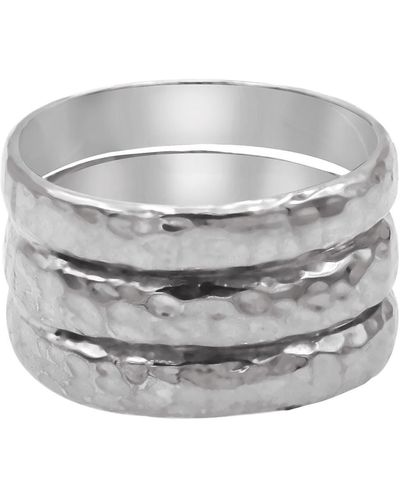 DEVATA Sterling Silver Bali Hammered Triple Band Ring - Gray