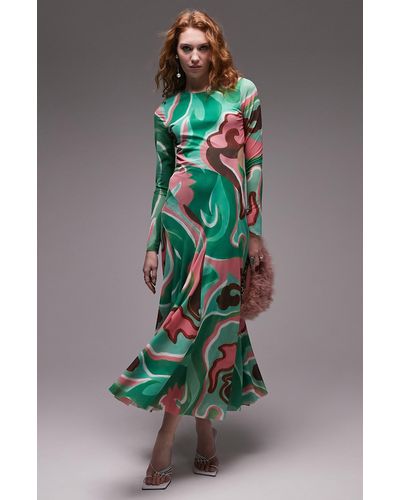 TOPSHOP Swirl Cut Out Midi Dress - Multicolor