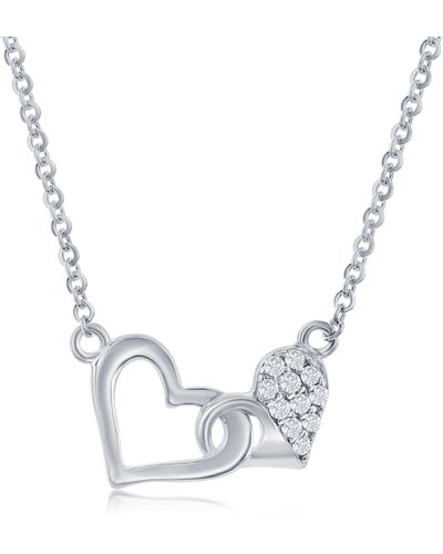Simona Cubic Zirconia Double Heart Necklace - Metallic