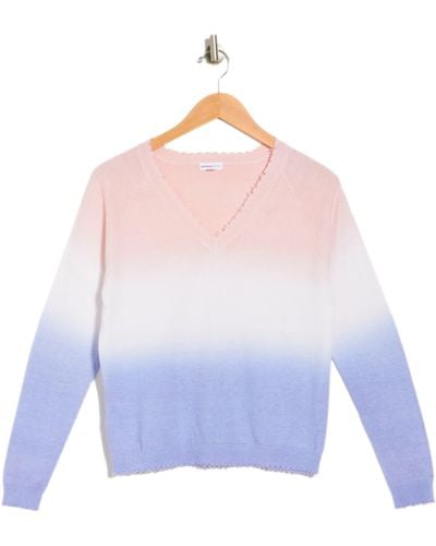 Minnie Rose Dip-dye V-neck Pullover Sweater In Lilac At Nordstrom Rack - Purple