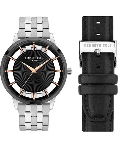 Kenneth Cole Three Hand Quartz Watch & Interchangeable Strap Set - Black