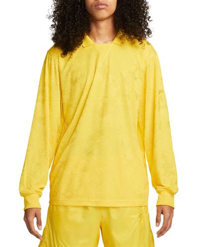 Nike Dri-fit Tech Pack Floral Jacquard Long Sleeve Polo - Yellow