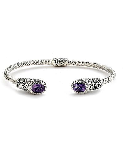 Samuel B. Sterling Silver Twisted Amethyst Cable Hinged Bangle - Purple