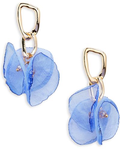 Tasha Fabric Flower Drop Earrings - Blue