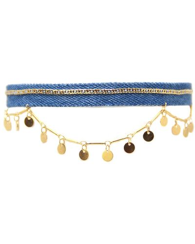 Ettika Denim & Gold Disc Chain Choker Necklace - Blue