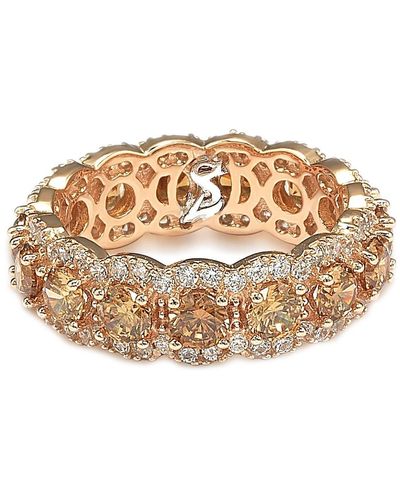 Suzy Levian Rose Sterling Silver Champagne & White Cubic Zirconia Eternity Band Ring - Brown