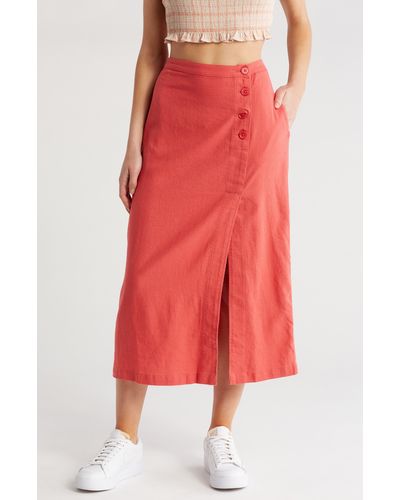 Melrose and Market Faux Wrap Linen Blend Midi Skirt - Red