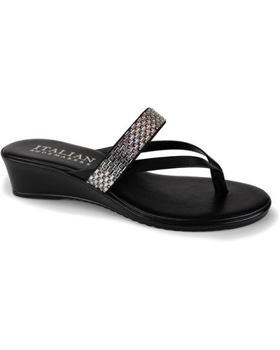 Italian Shoemakers Ashi Wedge Thong Sandal - Black