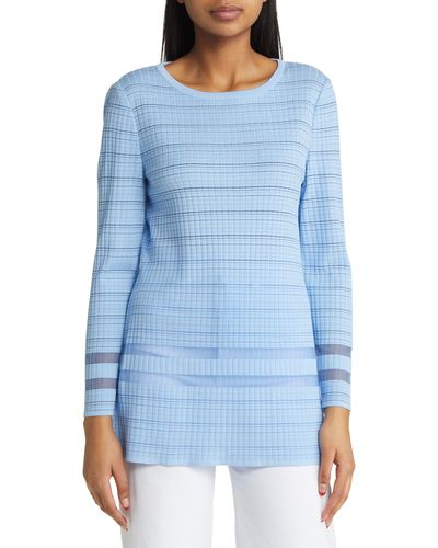 Misook Sheer Stripe Knit Sweater - Blue