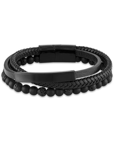 Esquire Onyx Beaded Braided Leather Bracelet - Black