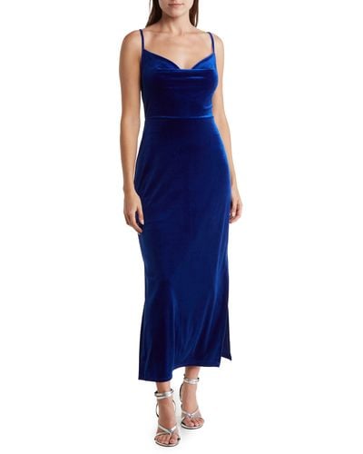 Taylor Dresses Cowl Neck Stretch Velvet Dress - Blue