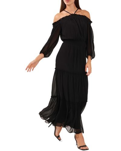 Halogen® Cold Shoulder Long Sleeve Halter Maxi Dress - Black