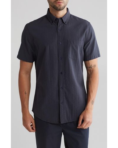 14th & Union Short Sleeve Seersucker Button-down Shirt - Blue
