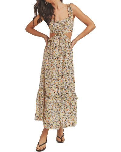 Lush Floral Ruffled Waist Cutout Maxi Dress In Black Yellow At Nordstrom Rack