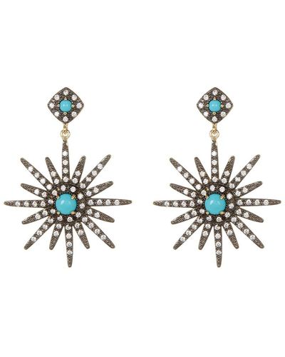 Adornia 14k Yellow Gold Plated Turquoise & Swarovski Crystal Accented Starburst Earrings - Blue