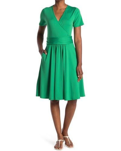 Love By Design Mallory Short Sleeve Faux Wrap Dress - Green