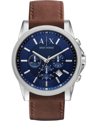 Armani Exchange Chronograph Leather Strap Watch - Blue