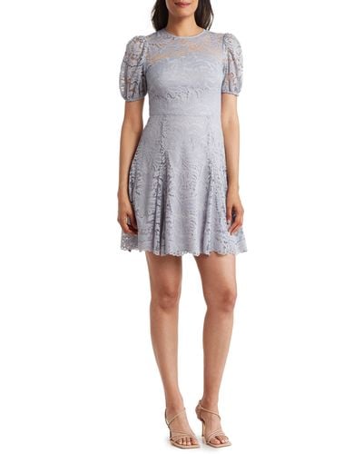Vince Camuto Lace Puff Sleeve Fit & Flare Dress - Blue