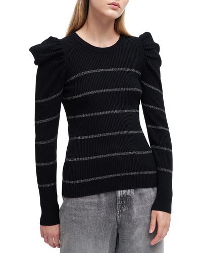 7 For All Mankind Puff Sleeve Rib Sweater - Black