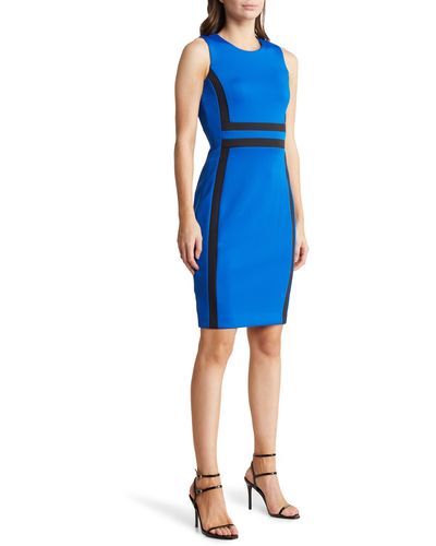 Calvin Klein Colorblock Sleeveless Scuba Sheath Dress - Blue