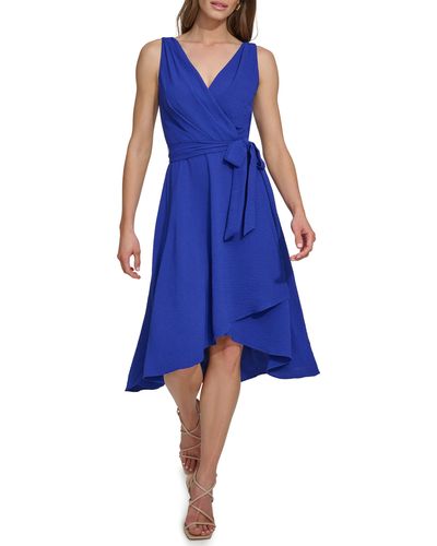 DKNY Wrap Front Sleeveless High-low Dress - Blue