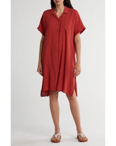 Nordstrom Everyday Button-down Beach Cover-up Tunic - Red