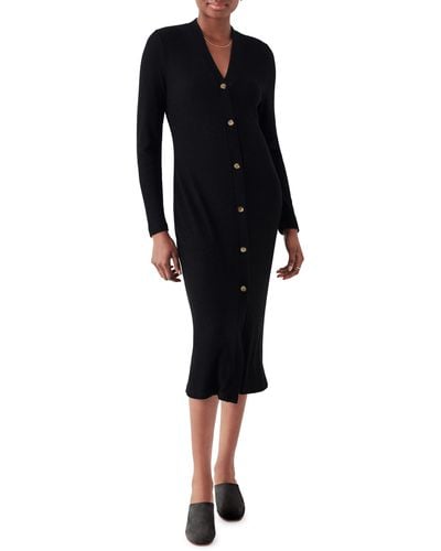 Faherty Legend Long Sleeve Rib Midi Sweater Dress - Black