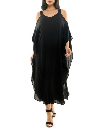 Nina Leonard Gauze Long Sleeve Cold Shoulder Dress - Black