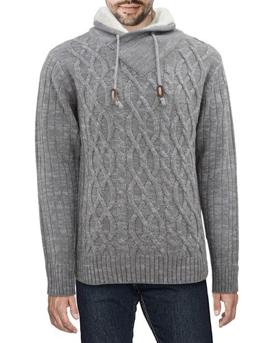 Xray Jeans Shawl Collar Cable Knit Sweater - Gray