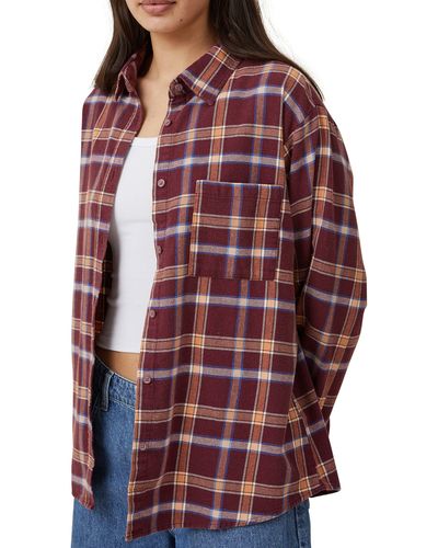Cotton On Plaid Brushed Cotton Flannel Button-up Shirt - Red