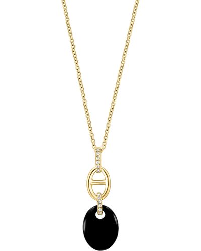 Effy 14k Yellow Gold Pavé Diamond & Oval Onyx Pendant Necklace - Black
