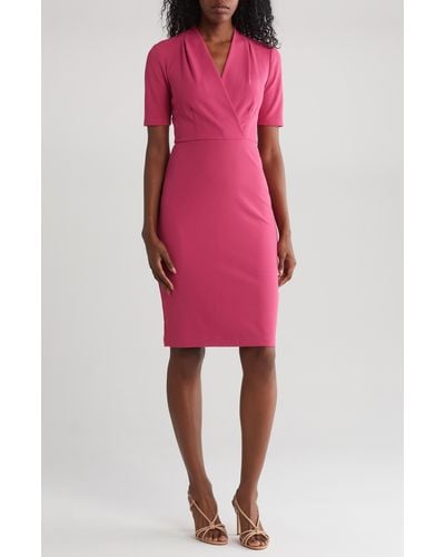 Maggy London Pleated Sheath Dress - Pink