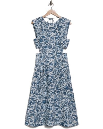 Joie Ember Print Cutout Linen Midi Dress - Blue