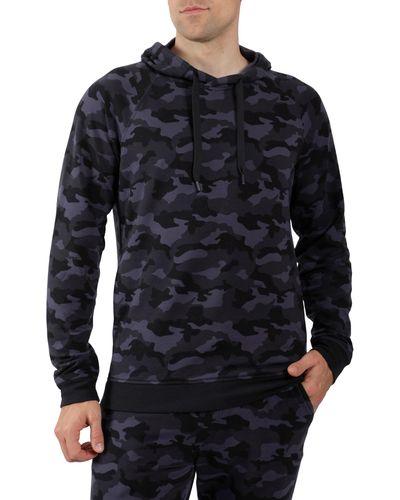 90 Degrees Terry Pullover Drawstring Hoodie - Blue