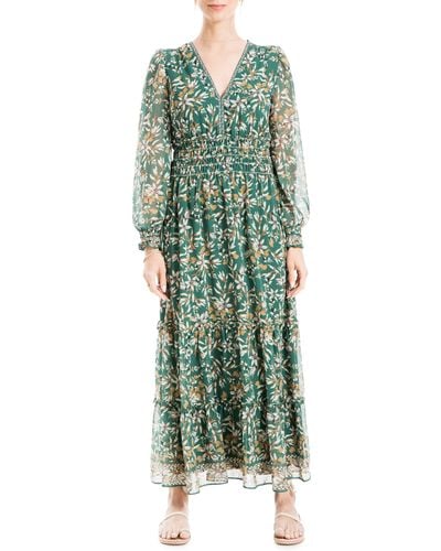 Max Studio Floral Long Sleeve Maxi Dress - Green
