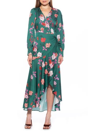 Alexia Admor Floral Long Sleeve Wrap Maxi Dress - Green