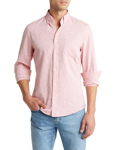 14th & Union Long Sleeve Slim Fit Linen Cotton Shirt - Red