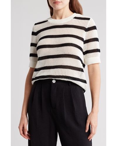 Laundry by Shelli Segal Open Weave Stripe Short Sleeve Sweater - Multicolor