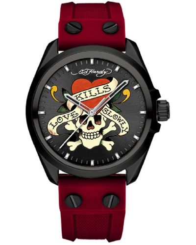 Ed Hardy X Singles Silicone Strap Watch - Red