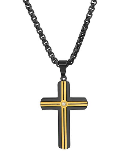 HMY Jewelry Two-tone Cross Pendant Necklace - Multicolor