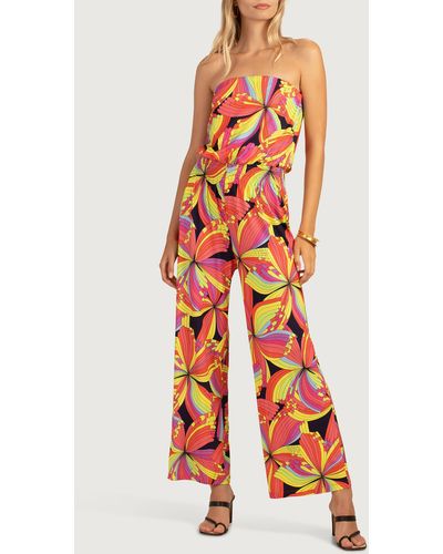 Trina Turk Time Out Strapless Wide Leg Jumpsuit - Red