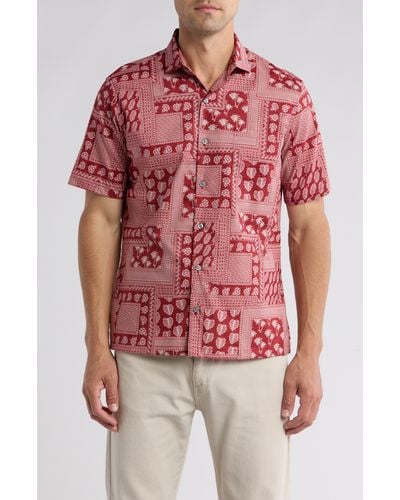 Tori Richard Tied Together Tropical Print Short Sleeve Button-up Shirt - Red